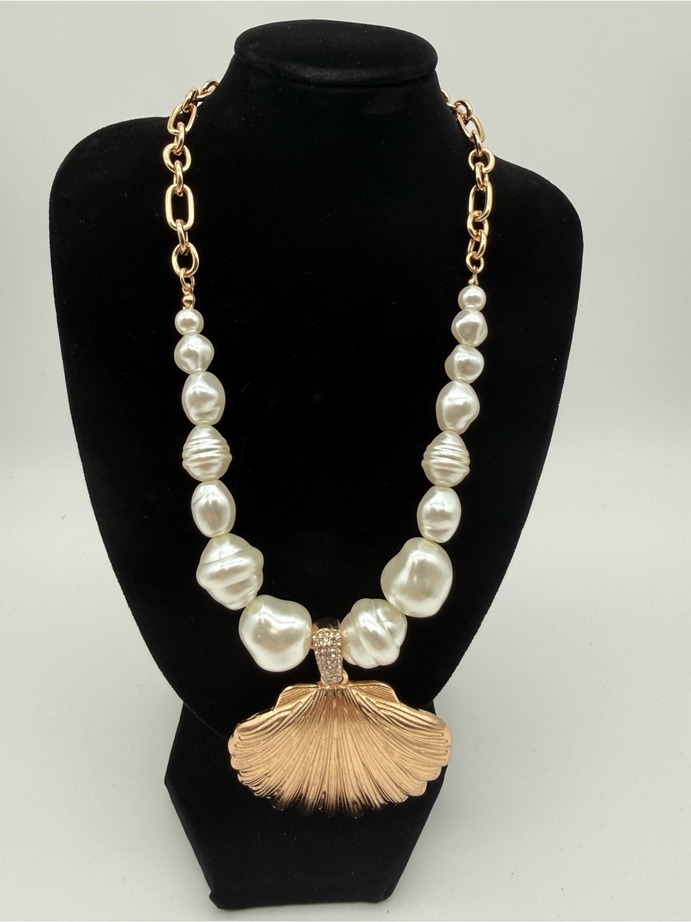 INC International Concepts Gold Shell Pendant with White Pearls Necklace